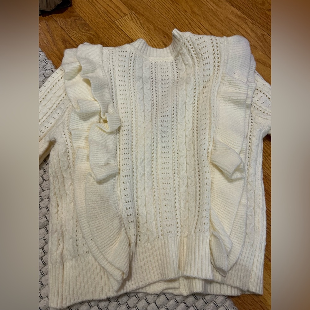 Cream Ruffle Button Up Sweater - Picture 5 of 5